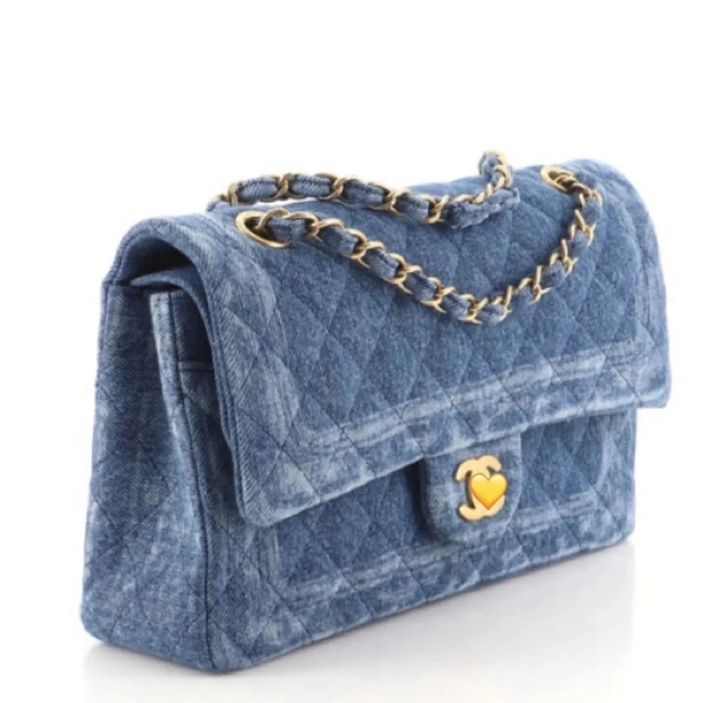 Quilted Blue Denim Shoulder Bag - Picture 1 of 6